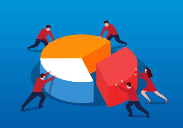 business team pieced together graphic