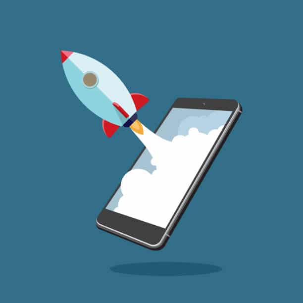 rocket phone speed online marketing graphic