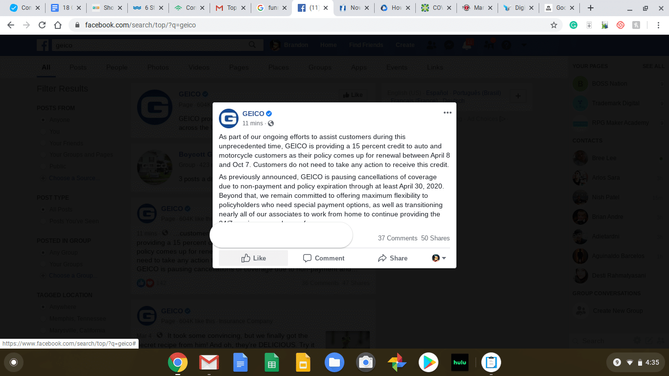 Geico sample facebook post