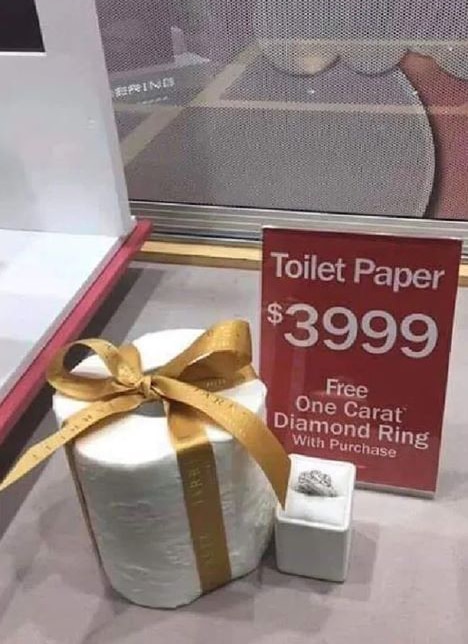 Diamond ring sale and toilet paper joke
